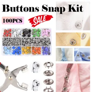 100Pcs Metal Sewing Buttons | Press Stud Snap Fastener Kit | Pliers | Snap On Tool | DIY