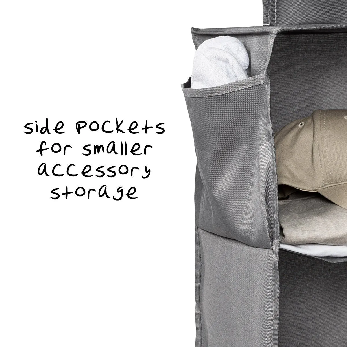 3-Shelf Hanging Closet Organizer, Grey
