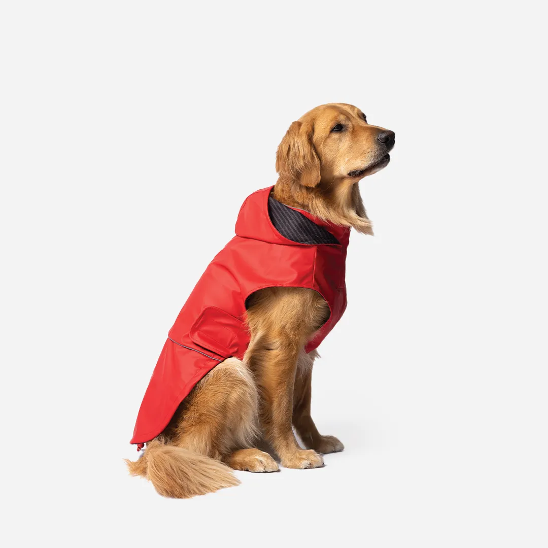 Aden 2.0 Dog Raincoat Red – Waterproof, Adjustable Fit, Reflective Piping & UV Protection