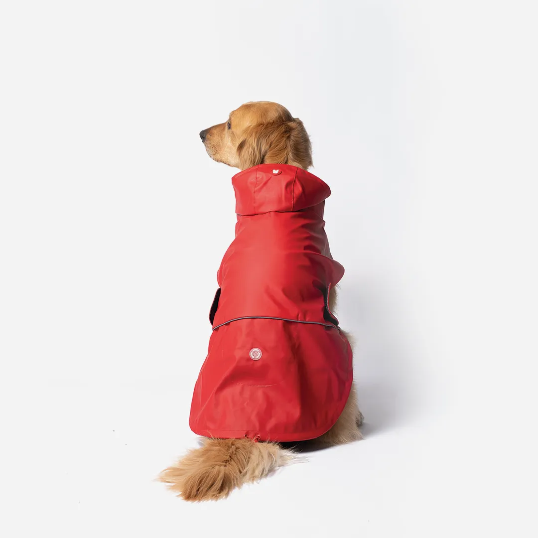 Aden 2.0 Dog Raincoat Red – Waterproof, Adjustable Fit, Reflective Piping & UV Protection