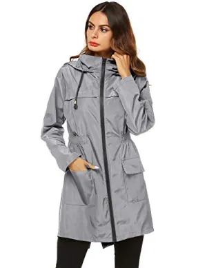 AKEWEI Women Lightweight Raincoat Waterproof Trench Coat Windbreaker Hiking Rain Jacket Breathable Summer Coat Grey S