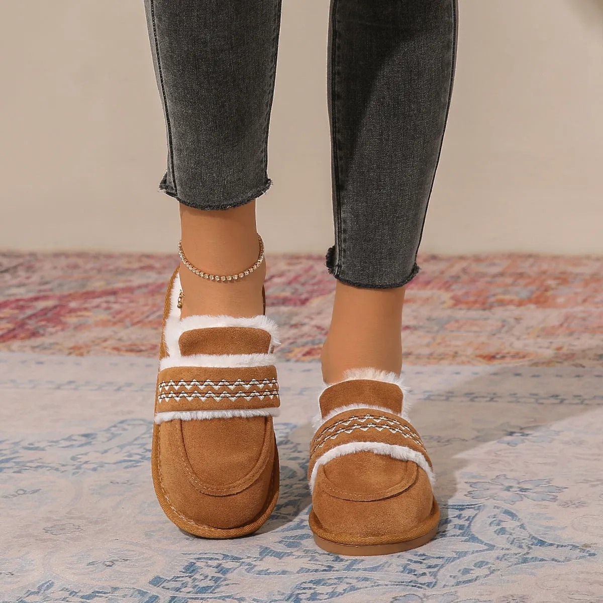 Belifi Winter Fleece-Lined Warm Comfortable Soft-Sole Cotton Shoes
