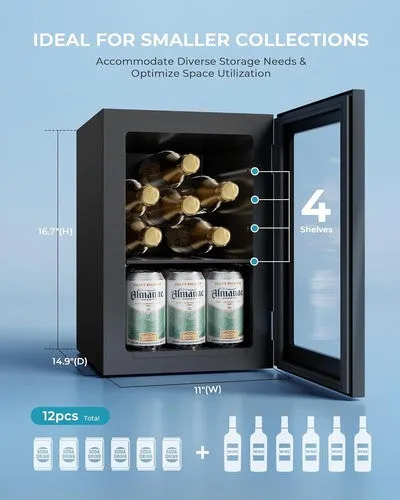 Beverage Cooler Mini Fridge Glass Door LED Light for Drinks Beer Wine Home Bar