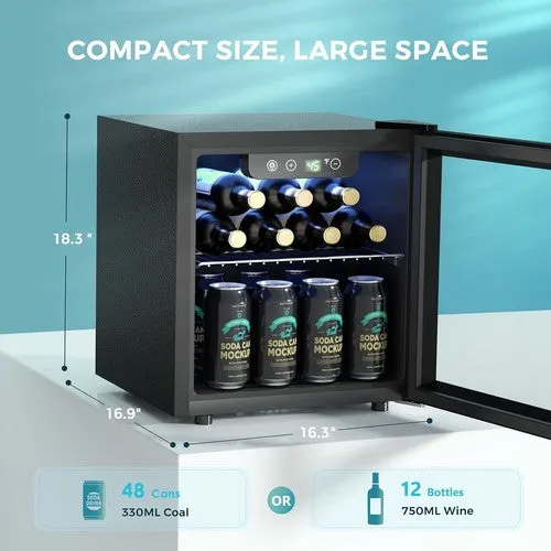 Beverage Cooler Mini Fridge Glass Door LED Light for Drinks Beer Wine Home Bar