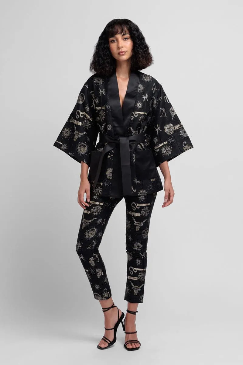 BLACK HANDMADE JACQUARD ZODIAC PANTS