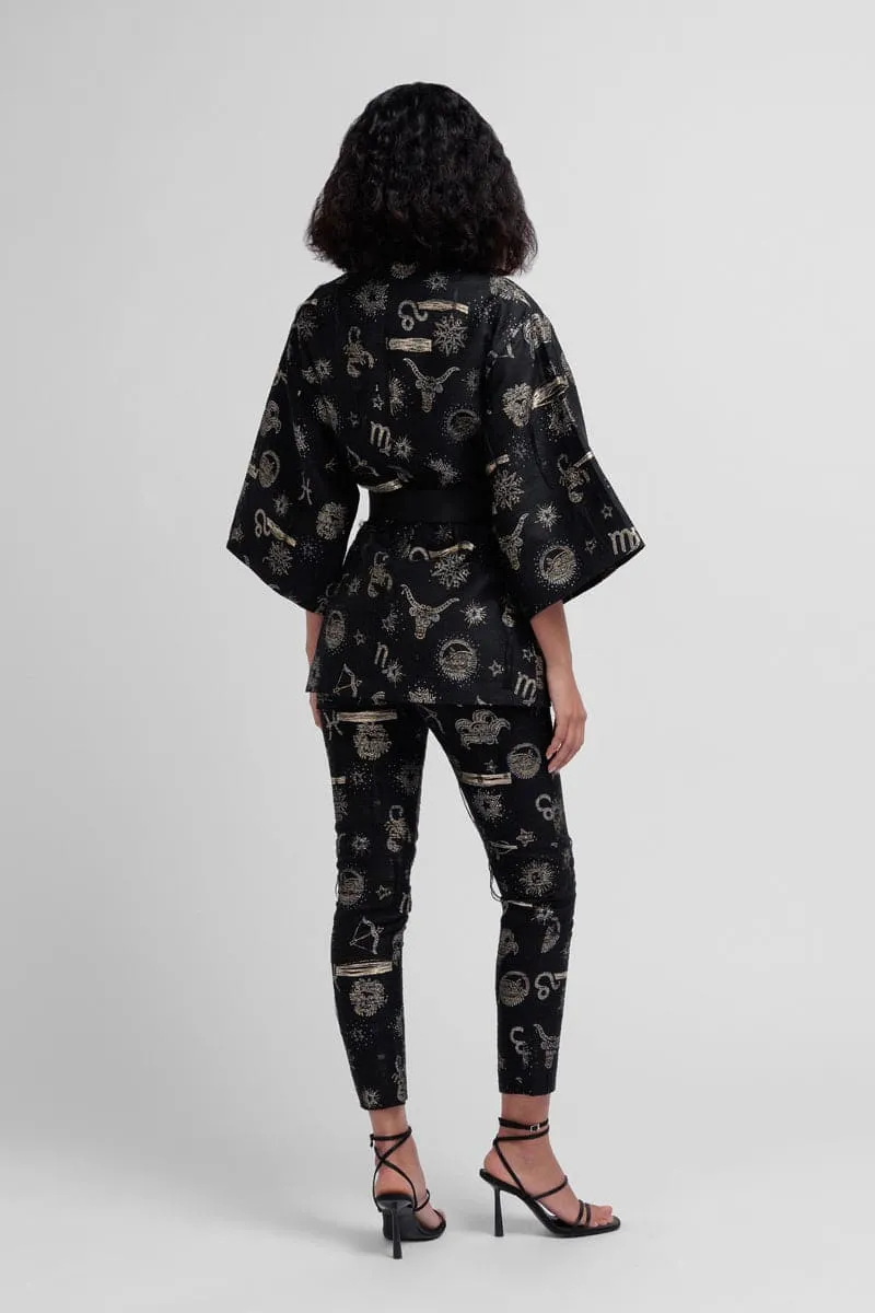 BLACK HANDMADE JACQUARD ZODIAC PANTS