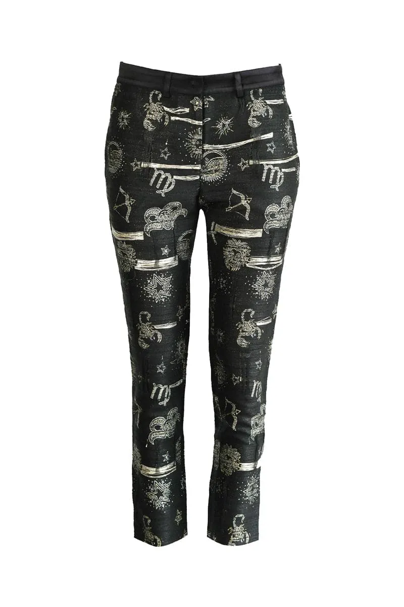 BLACK HANDMADE JACQUARD ZODIAC PANTS