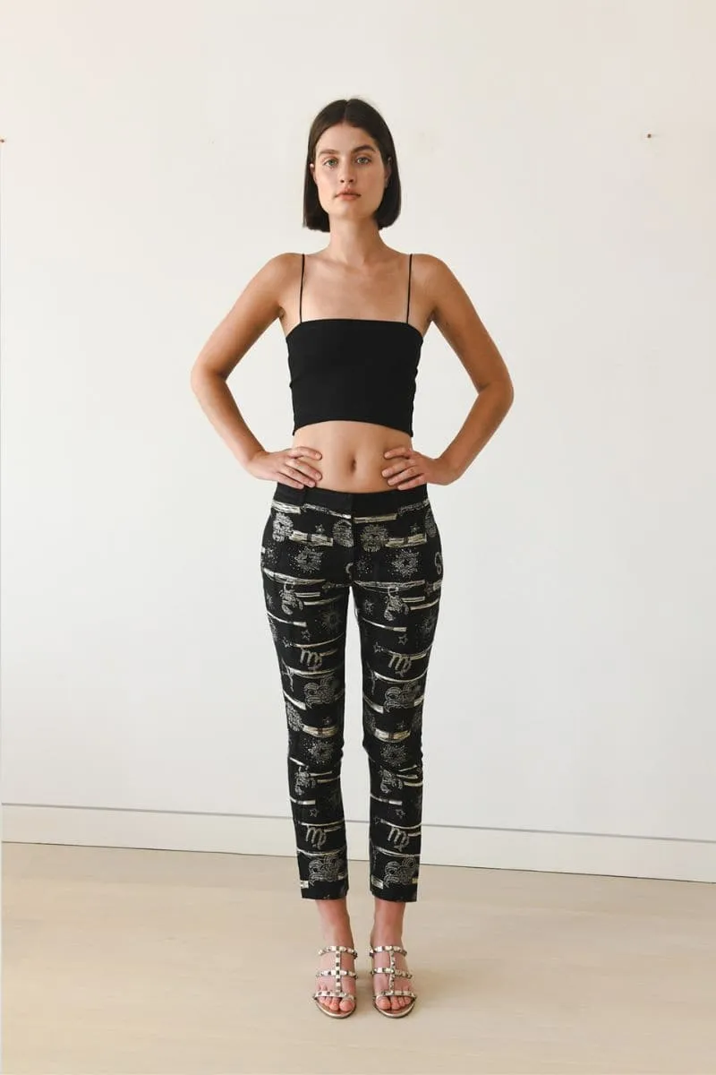BLACK HANDMADE JACQUARD ZODIAC PANTS