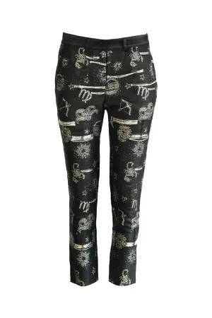 BLACK HANDMADE JACQUARD ZODIAC PANTS