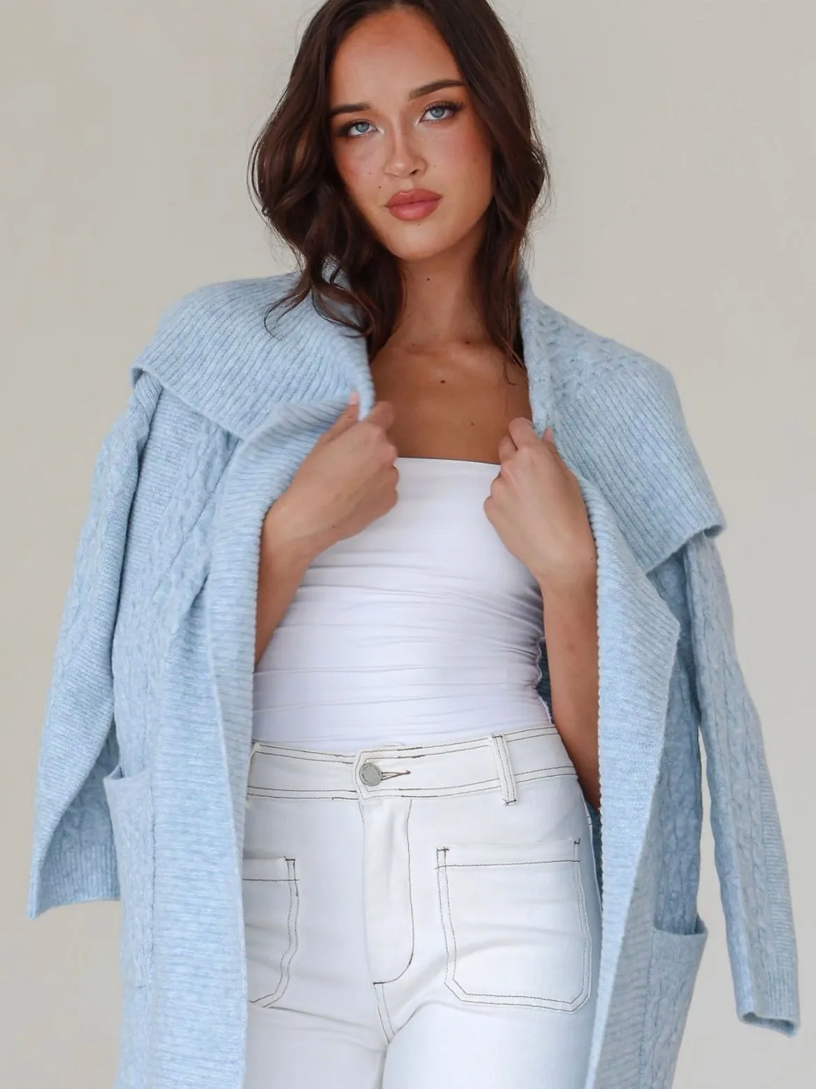 Cable Knit Cardigan : Blue
