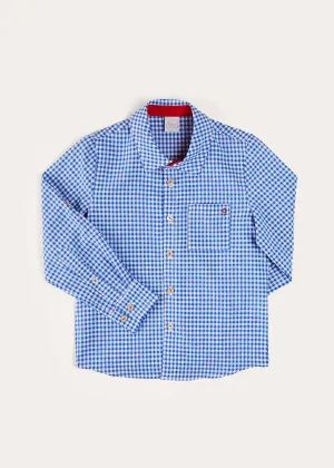 Carlisle Gingham Polo Collar Long Sleeve Shirt in Blue (4-10yrs)