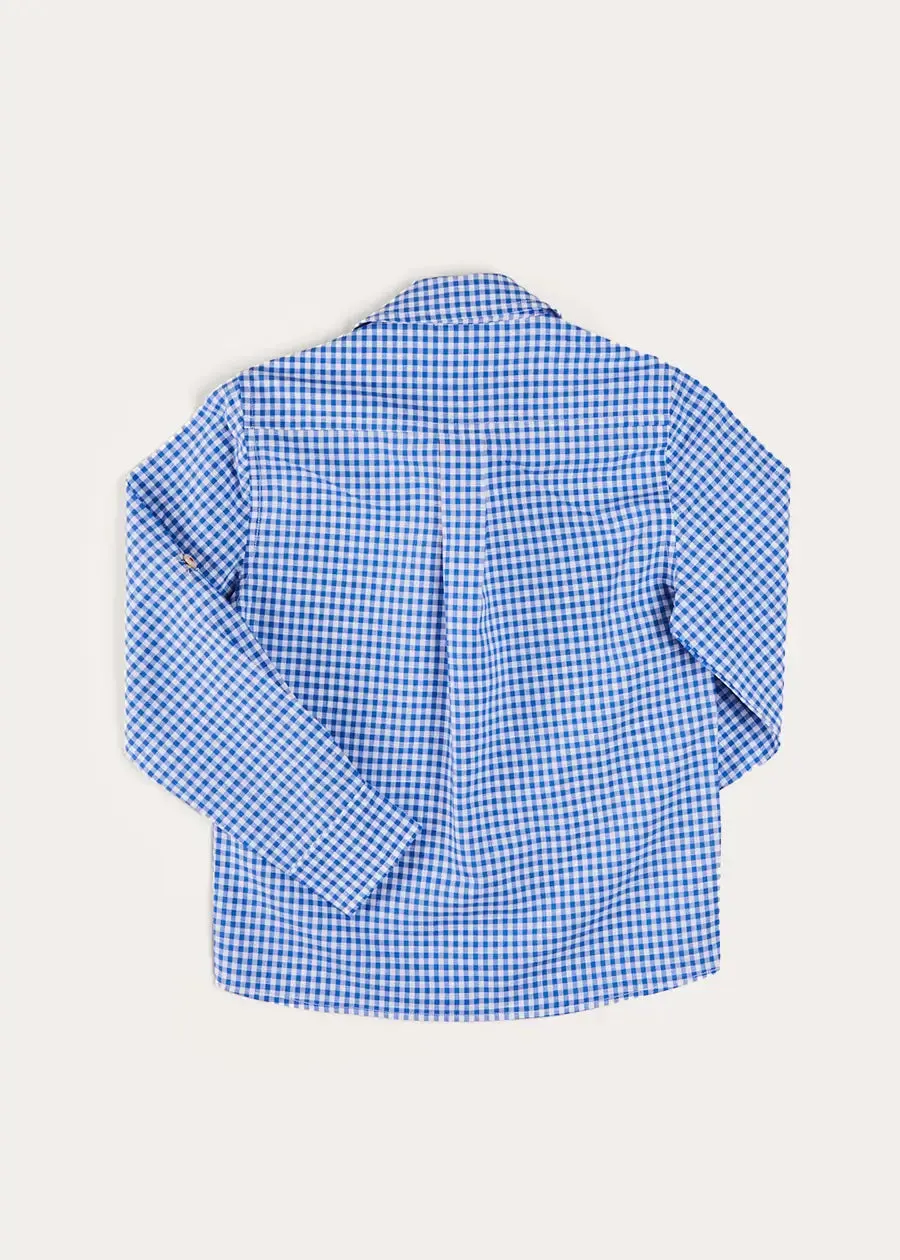 Carlisle Gingham Polo Collar Long Sleeve Shirt in Blue (4-10yrs)