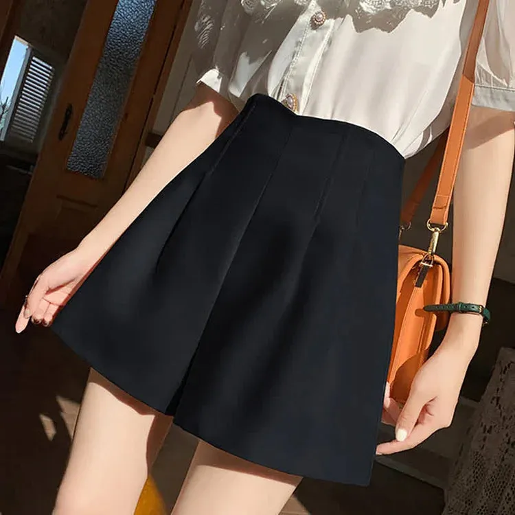 Chic High Waist A-Line Pure Color Wide Leg Shorts
