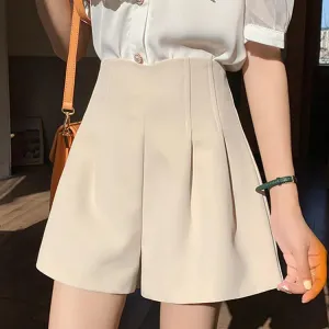 Chic High Waist A-Line Pure Color Wide Leg Shorts