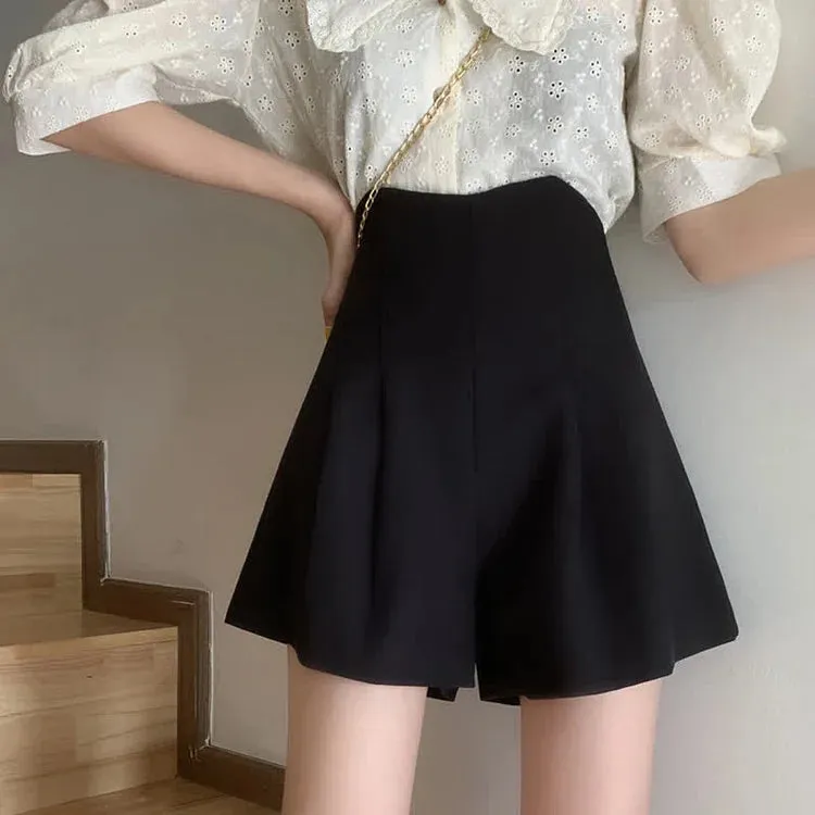Chic High Waist A-Line Pure Color Wide Leg Shorts