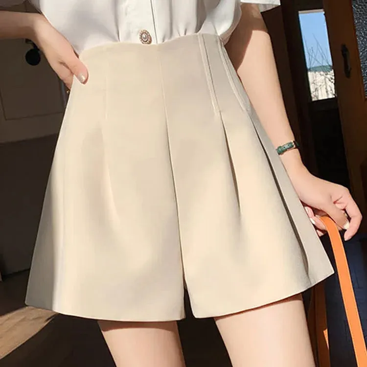 Chic High Waist A-Line Pure Color Wide Leg Shorts