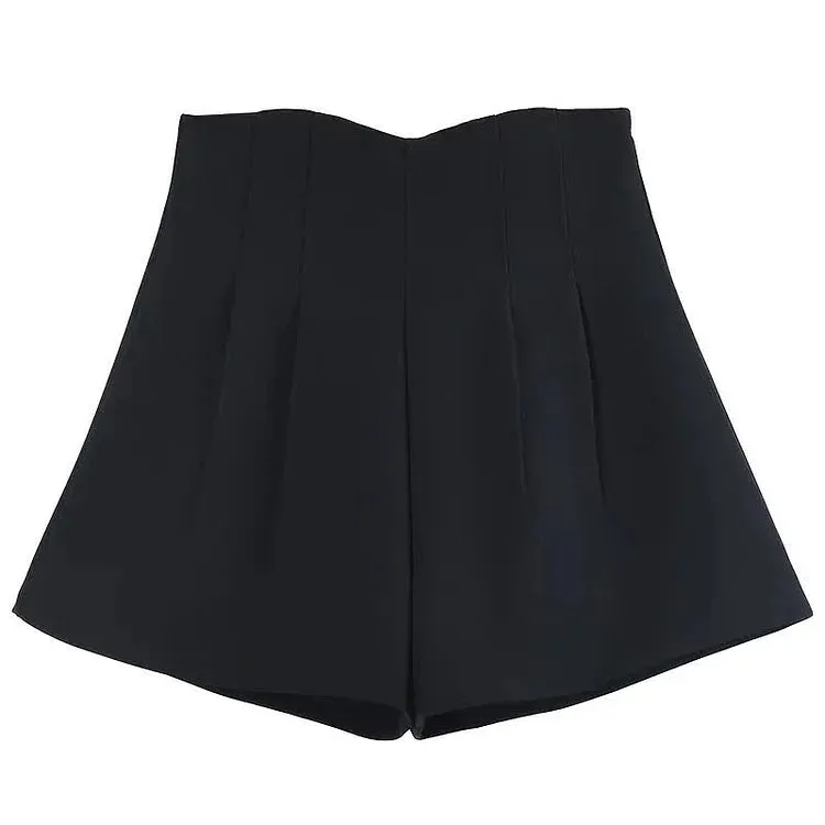 Chic High Waist A-Line Pure Color Wide Leg Shorts