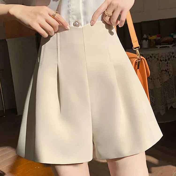Chic High Waist A-Line Pure Color Wide Leg Shorts