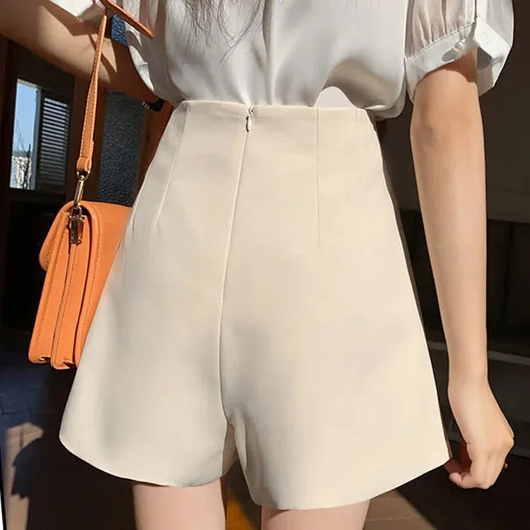 Chic High Waist A-Line Pure Color Wide Leg Shorts