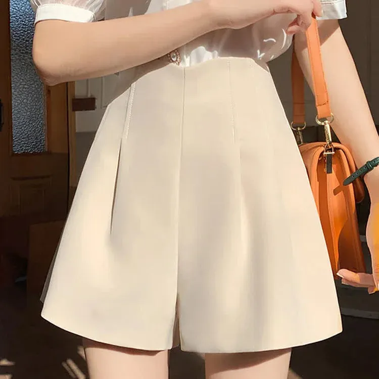 Chic High Waist A-Line Pure Color Wide Leg Shorts