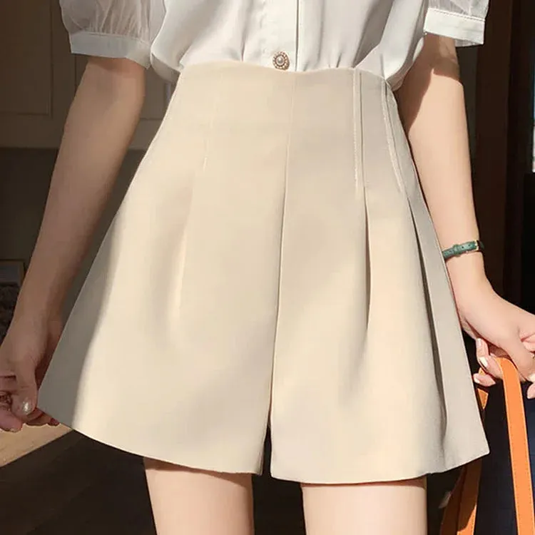Chic High Waist A-Line Pure Color Wide Leg Shorts