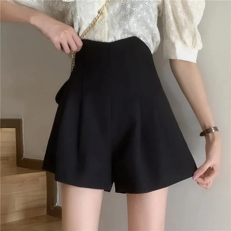 Chic High Waist A-Line Pure Color Wide Leg Shorts