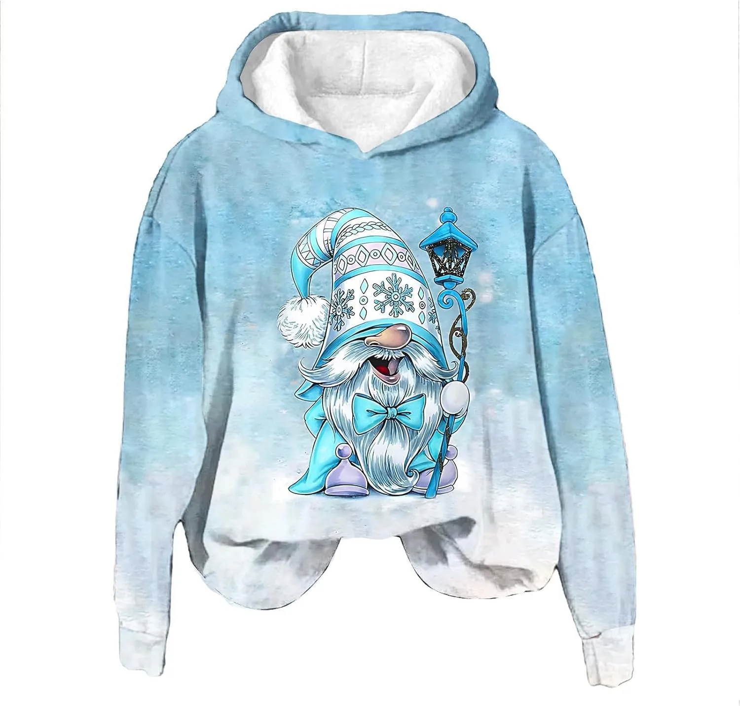 Christmas Gnome Hoodie for Women Fleece Lined Pullover Oversized Long Sleeve Winter Graphic Hooded Sweatshirt Top
