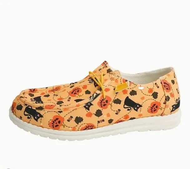 Comelyy Flat printed canvas shoes, comfortable round toe fashionable casual shoes