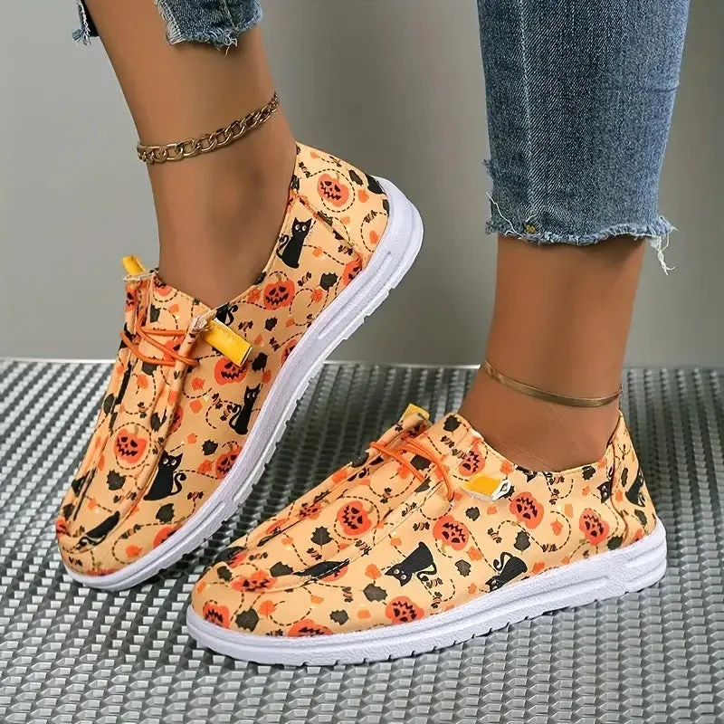 Comelyy Flat printed canvas shoes, comfortable round toe fashionable casual shoes