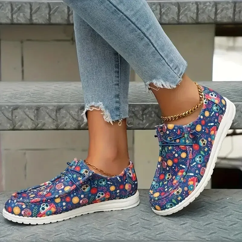 Comelyy Flat printed canvas shoes, comfortable round toe fashionable casual shoes