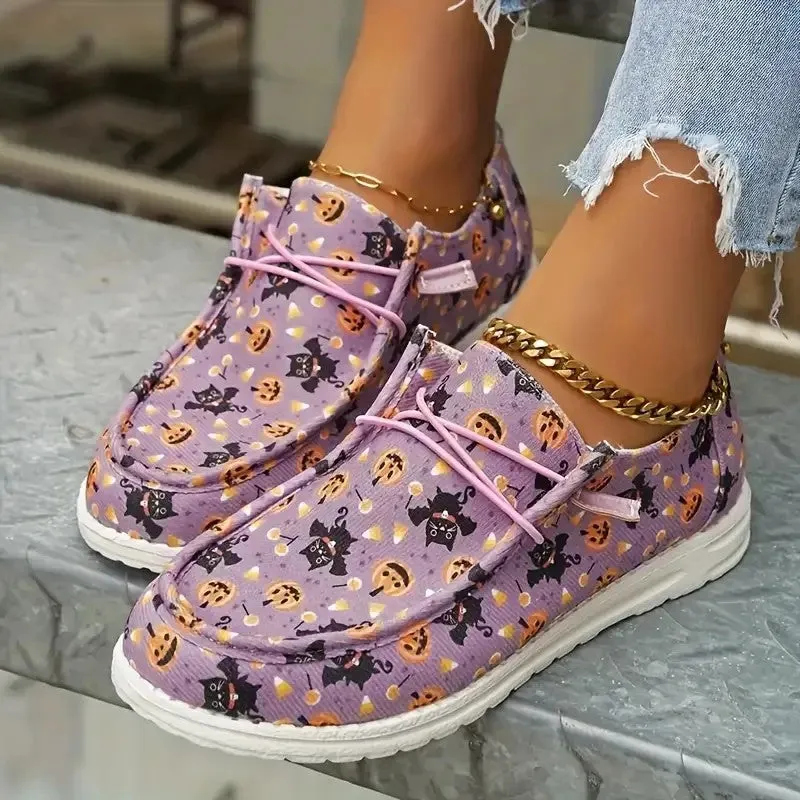 Comelyy Flat printed canvas shoes, comfortable round toe fashionable casual shoes