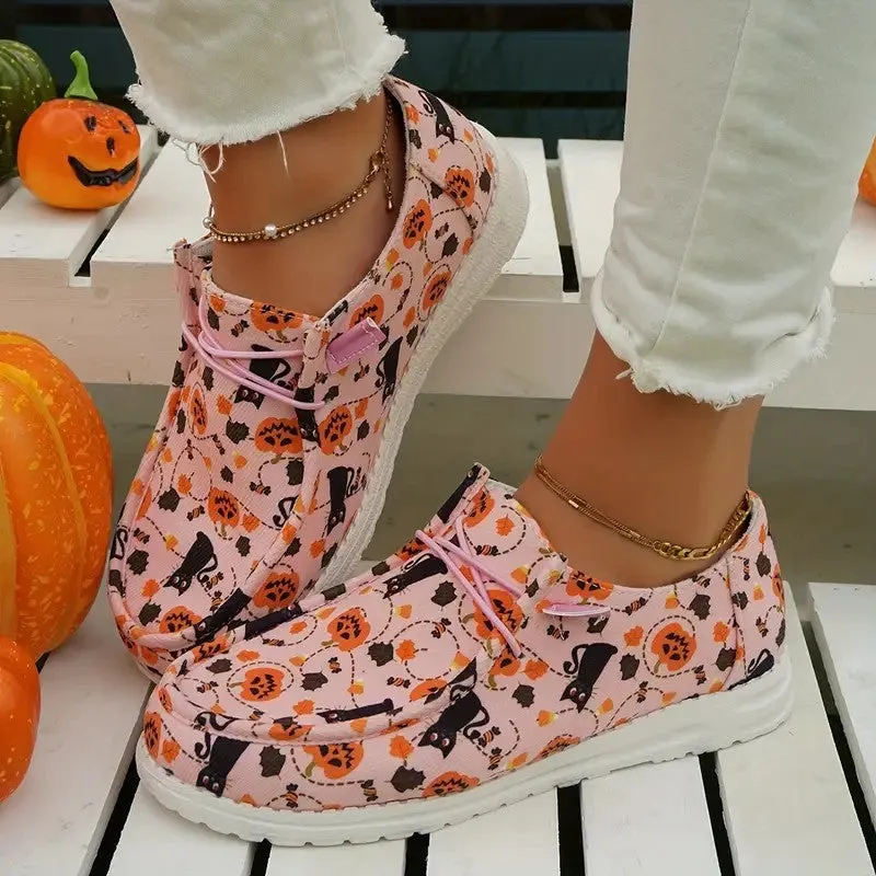 Comelyy Flat printed canvas shoes, comfortable round toe fashionable casual shoes