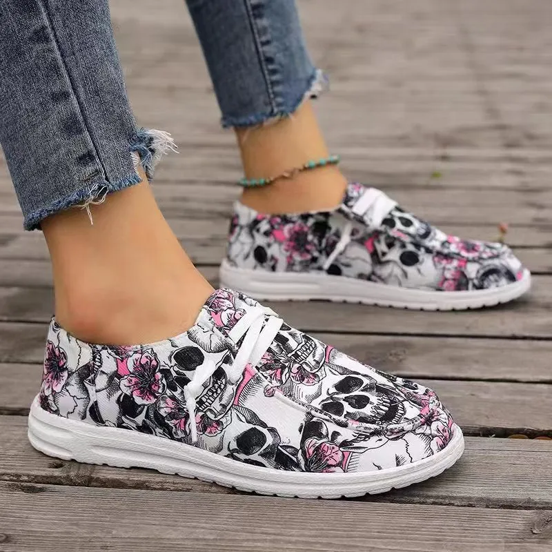 Comelyy Flat printed canvas shoes, comfortable round toe fashionable casual shoes
