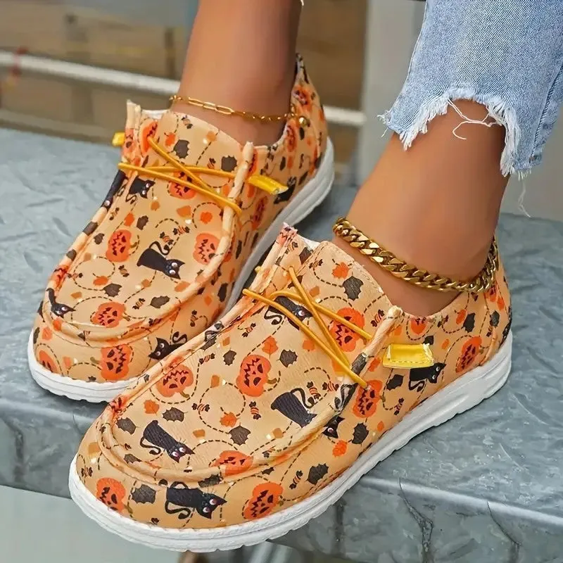 Comelyy Flat printed canvas shoes, comfortable round toe fashionable casual shoes