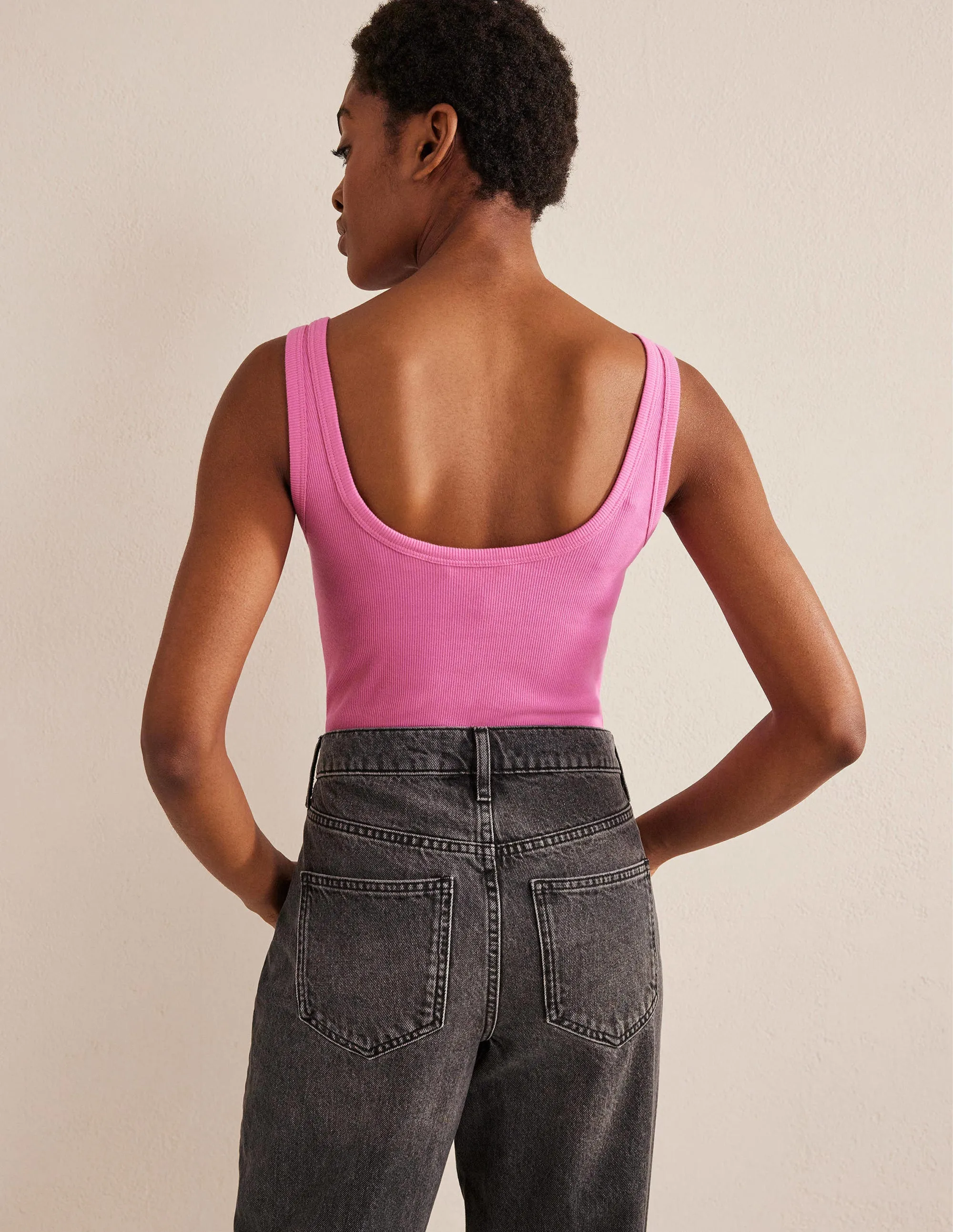 Cotton Ribbed Scoop Vest-Plum Blossom