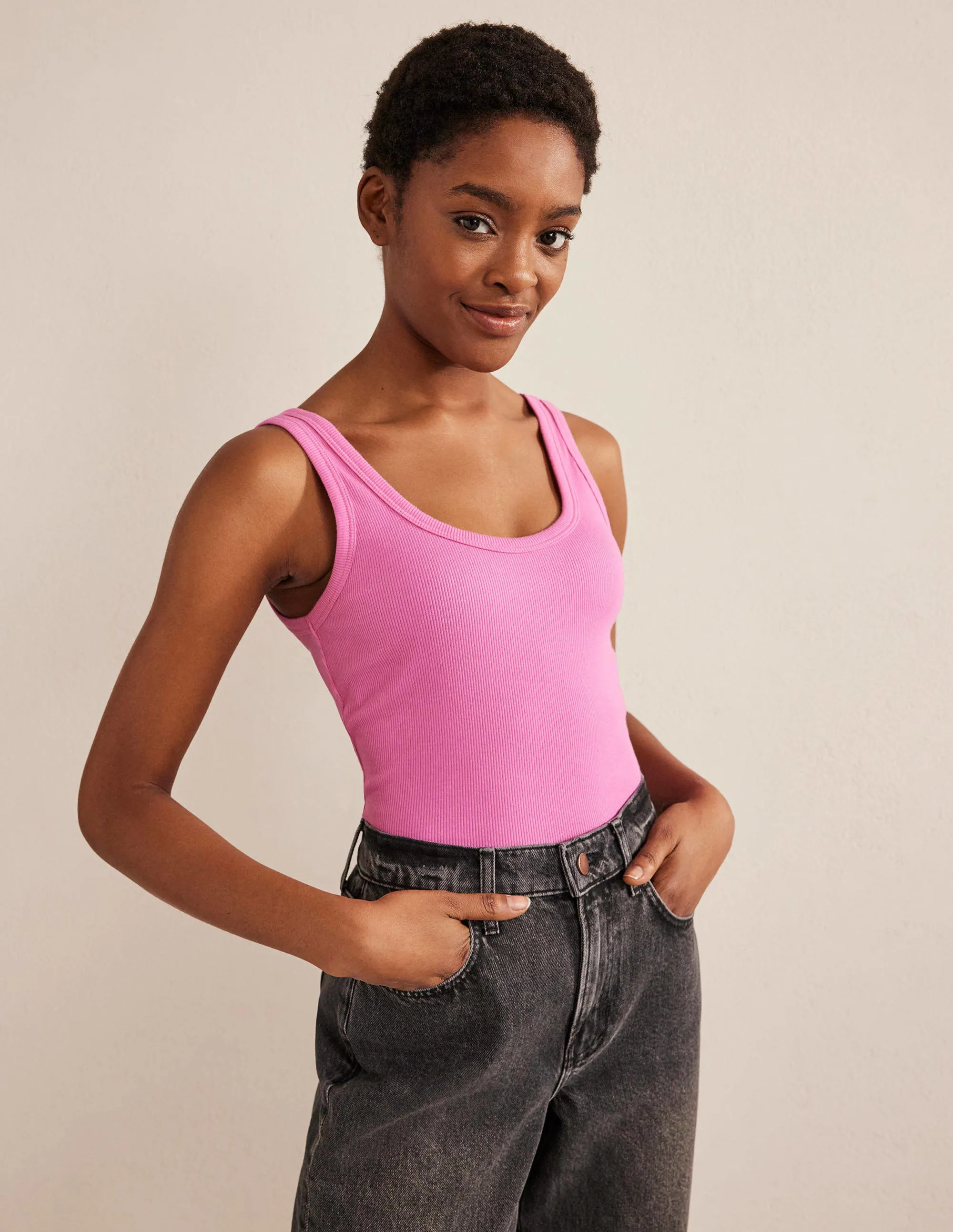 Cotton Ribbed Scoop Vest-Plum Blossom
