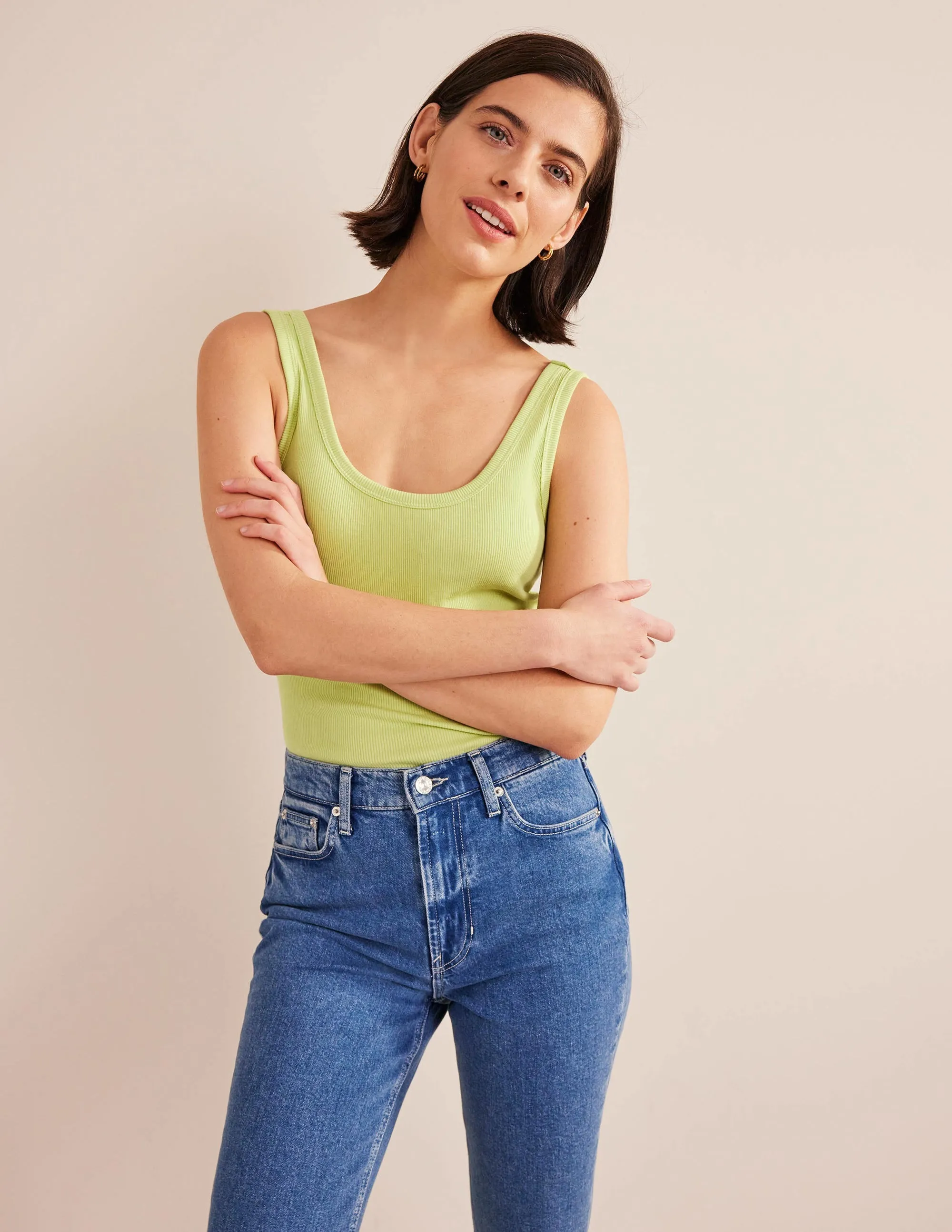 Cotton Ribbed Scoop Vest-Soft Pistachio