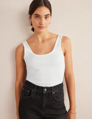 Cotton Ribbed Scoop Vest-White