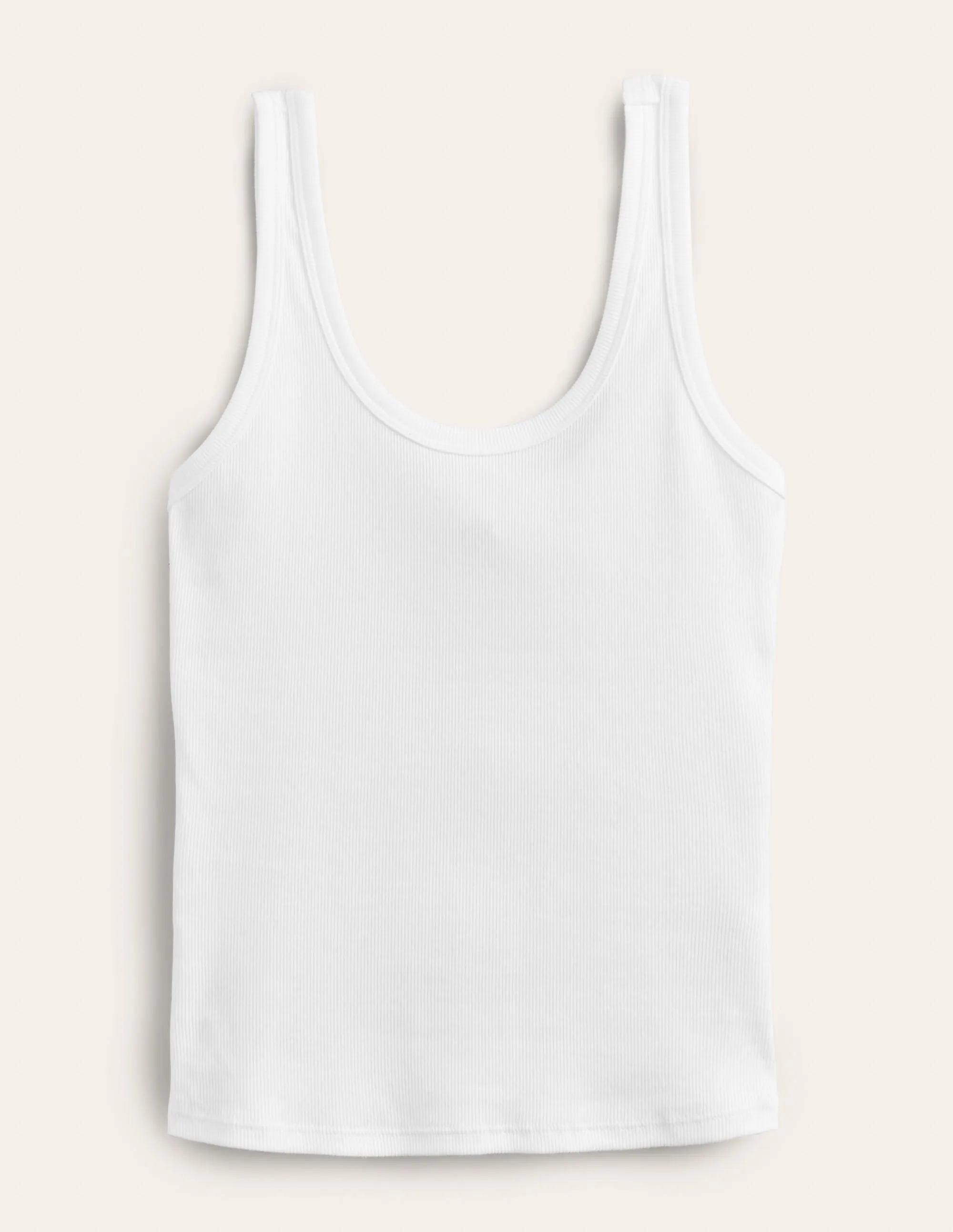 Cotton Ribbed Scoop Vest-White
