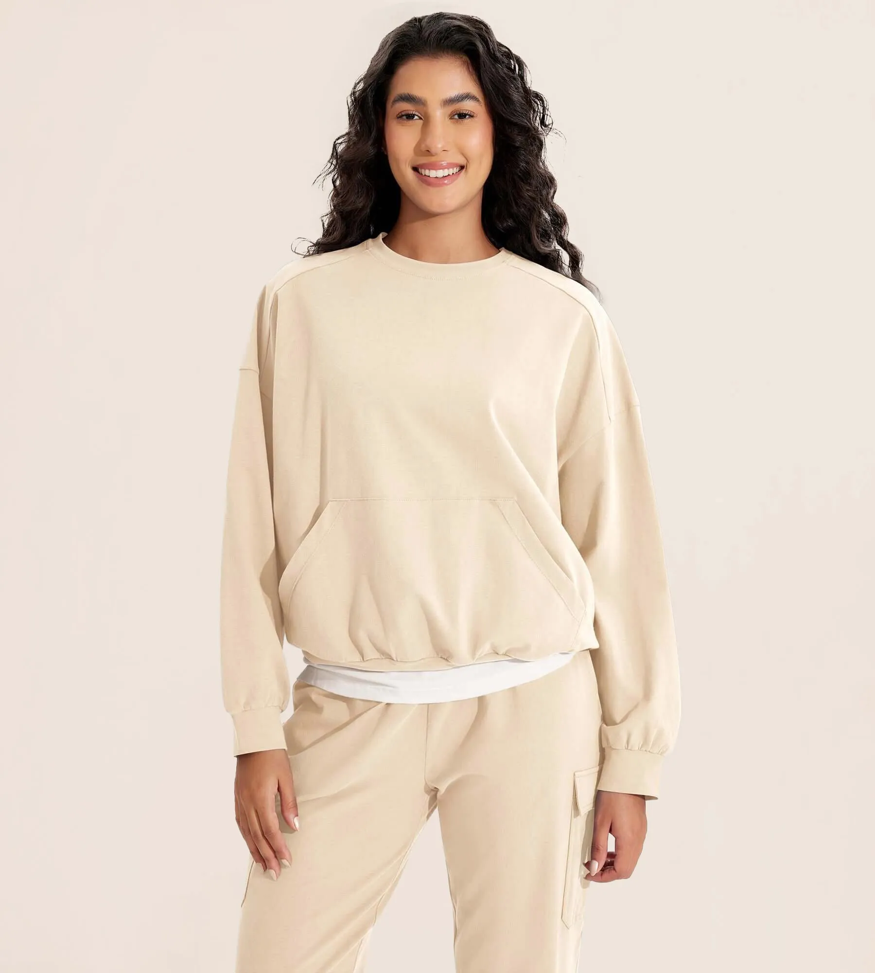 Cotton Soft Oversized Sweatshirts Pullover with Kangaroo Pocket