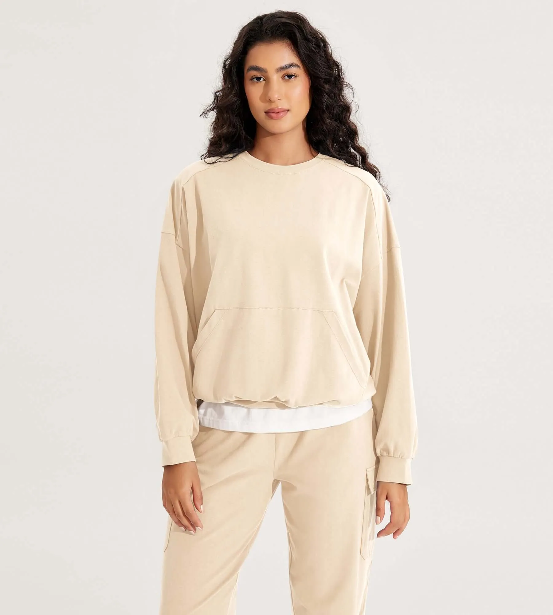 Cotton Soft Oversized Sweatshirts Pullover with Kangaroo Pocket