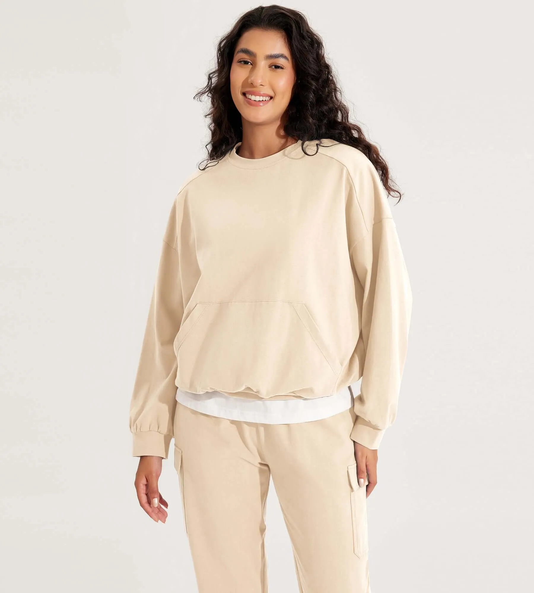 Cotton Soft Oversized Sweatshirts Pullover with Kangaroo Pocket