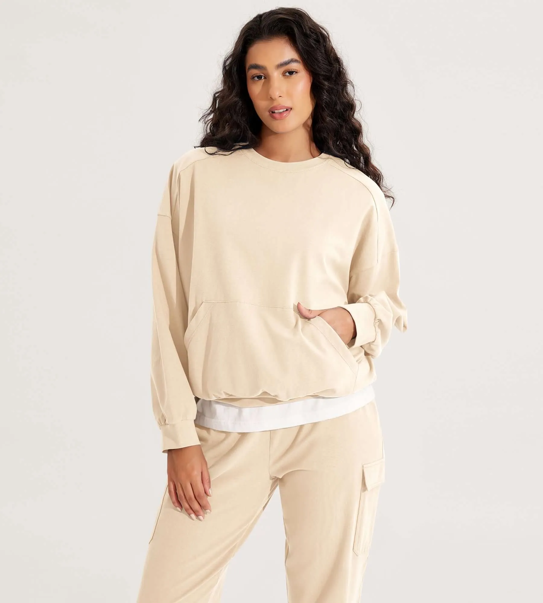 Cotton Soft Oversized Sweatshirts Pullover with Kangaroo Pocket