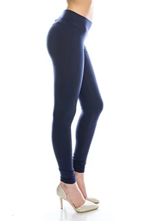 Cotton Spandex Basic Knit Jersey Regular and Plus Size Full Leggings for Women Navy M