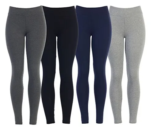 Cotton Spandex Basic Knit Jersey Regular and Plus Size Full Leggings for Women Navy M