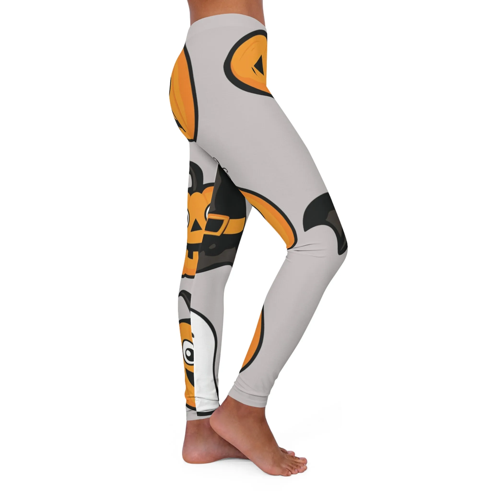 Cozy Halloween Spandex Leggings - Playful Pumpkins & Enchanting Witches Design