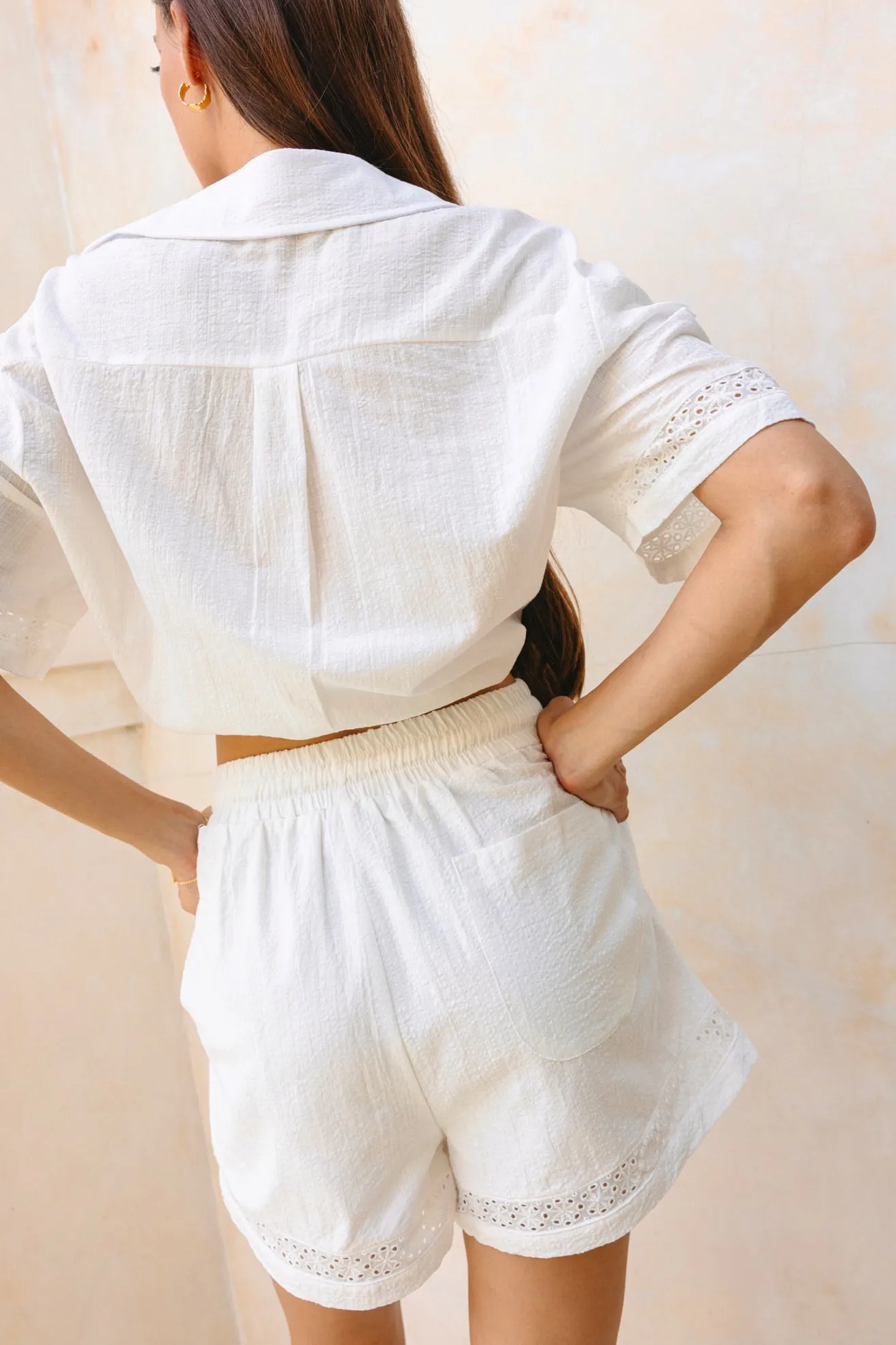 Esme White Floral Broderie Shorts