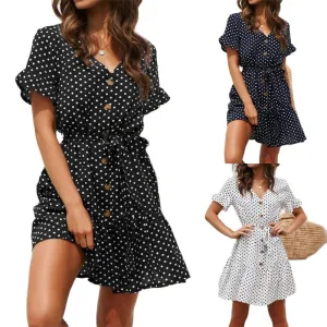 Fashion European and American Women Sexy Polka Chiffon Dress