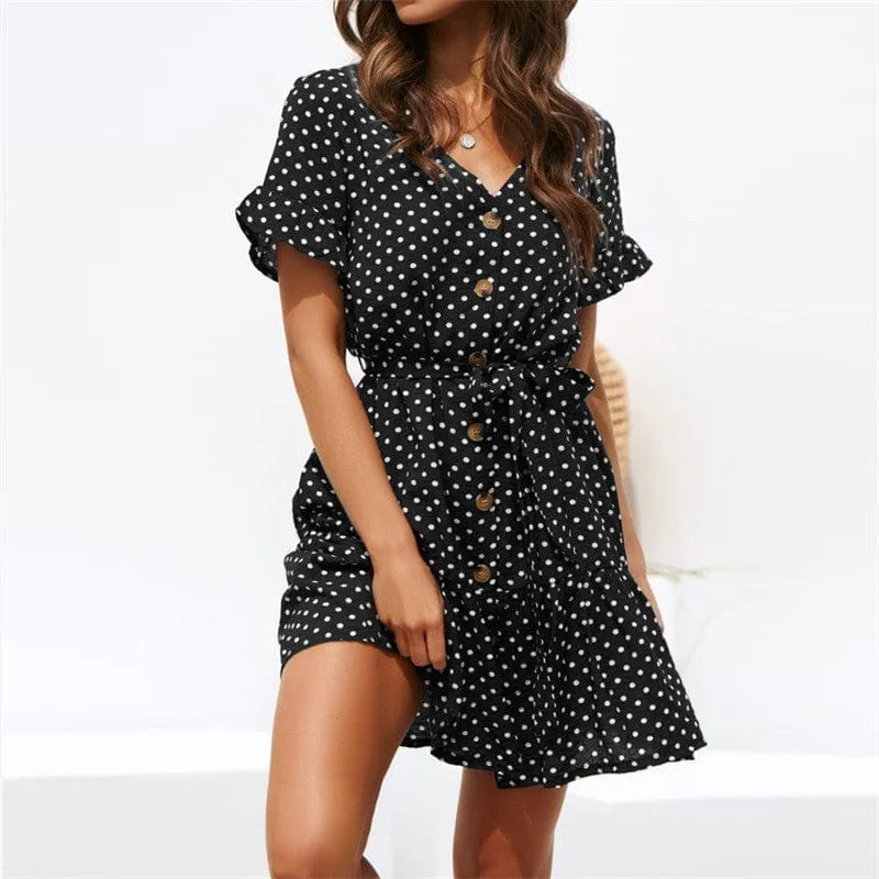 Fashion European and American Women Sexy Polka Chiffon Dress