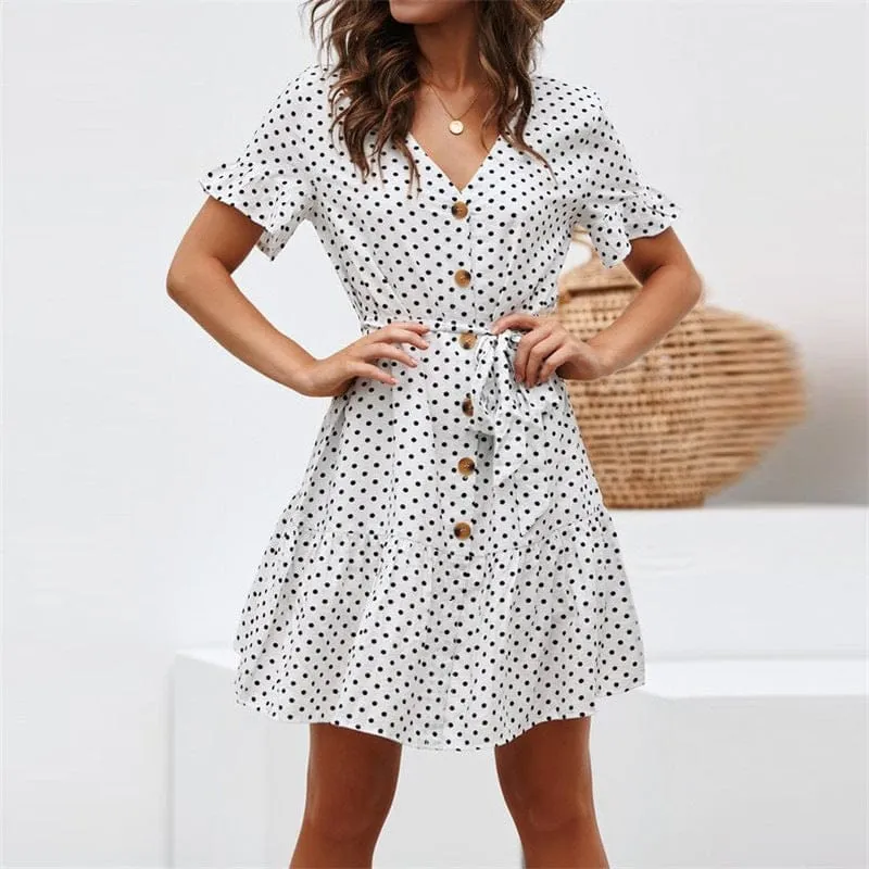 Fashion European and American Women Sexy Polka Chiffon Dress